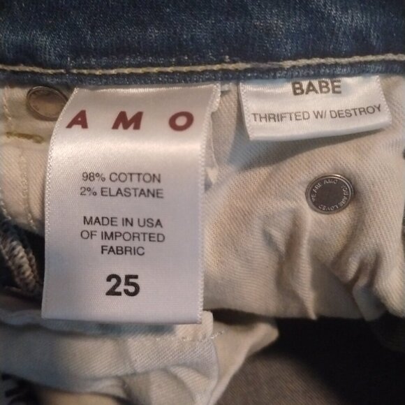AMO Babe Button Fly Destroyed Skinny Denim Jeans Size 25 Stretch High Rise - Picture 9 of 10